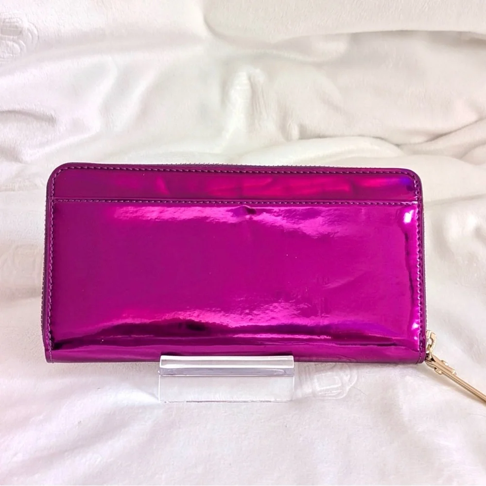 Kate Spade Fuchsia Metallic zip around wallet with Storybook Lining Rare find